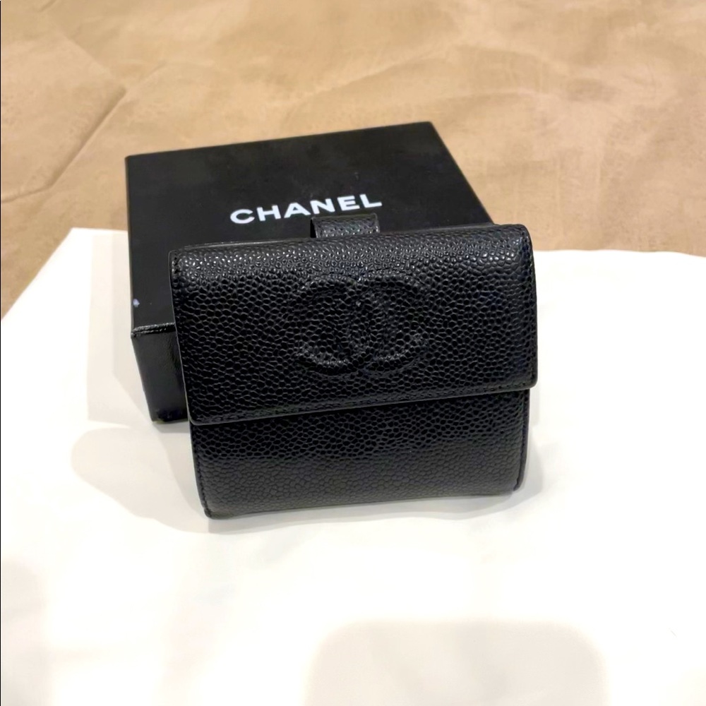 Chanel Black Caviar Leather compact wallet